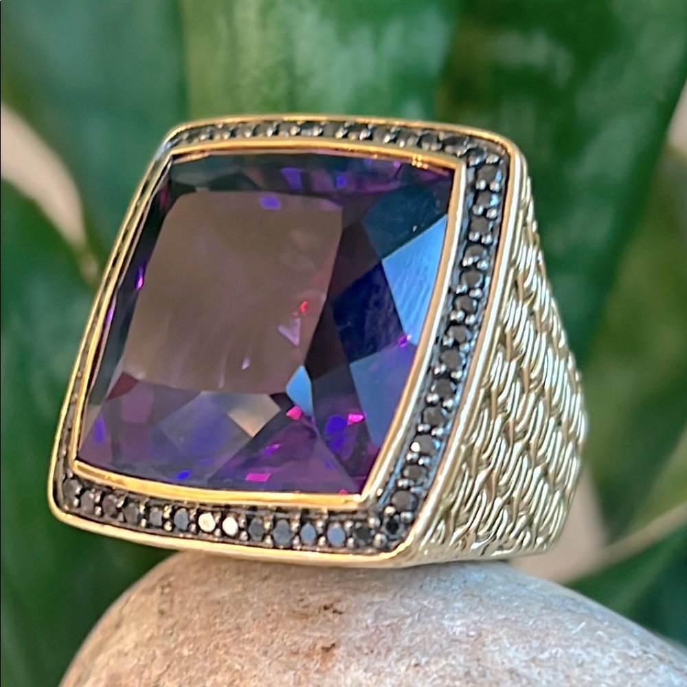 John Hardy 18 karat gold, amethyst and Diamond Ring - Picture 7 of 14